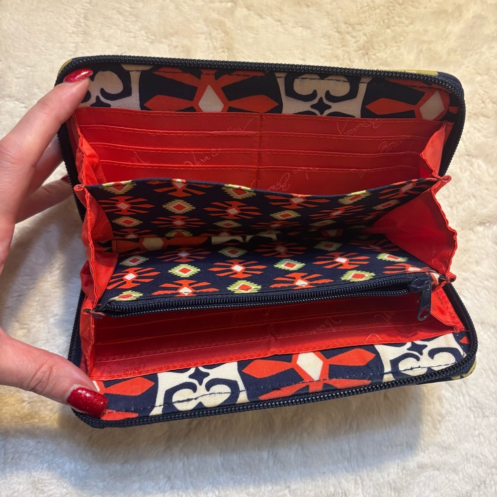 Vera Bradley Wallet Clutch Sun Valley Navy Cream Orange Lime Green Zipup - Picture 11 of 16